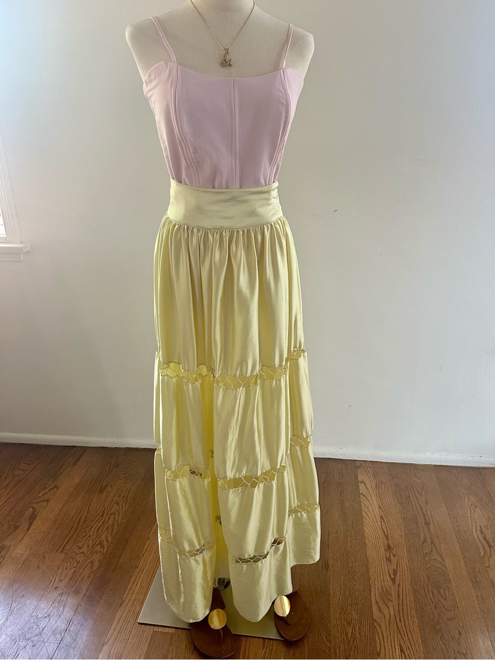 Free People Butter Yellow Tiered Maxi Skirt Boho Prairie Festival High Waist XS - Picture 2 of 9